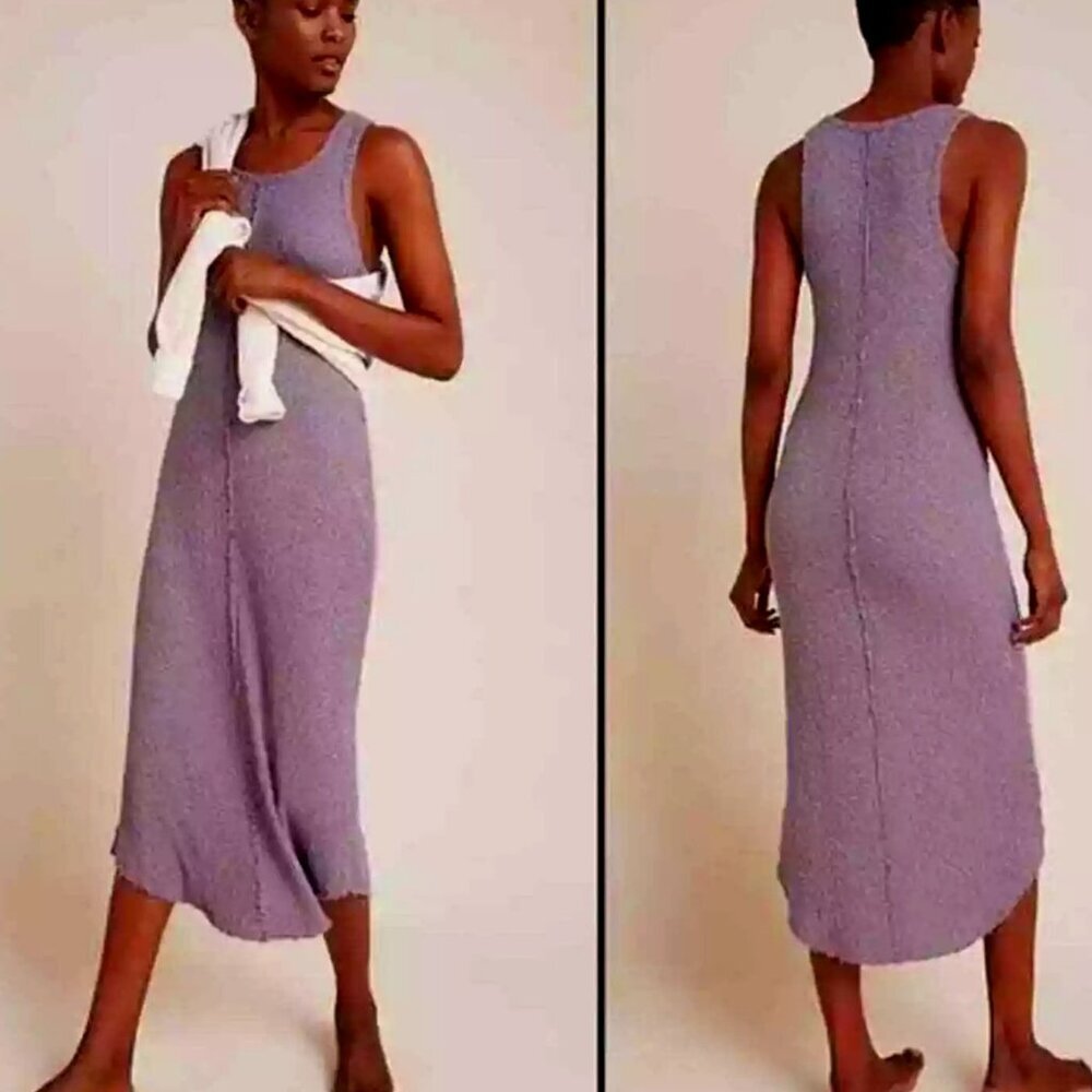 Anthropologie x t.la Lia Lavender Bodycon Ribbed Raw Edges Midi Tank Dress M NWT